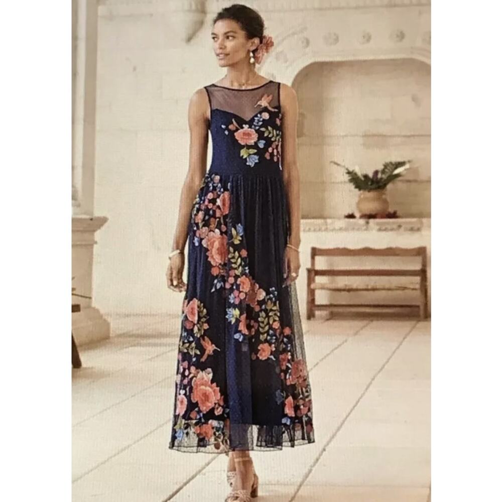 Sundance Kiera Hummingbird Floral Embroidered Midi Dress Women's 2 Party Boho